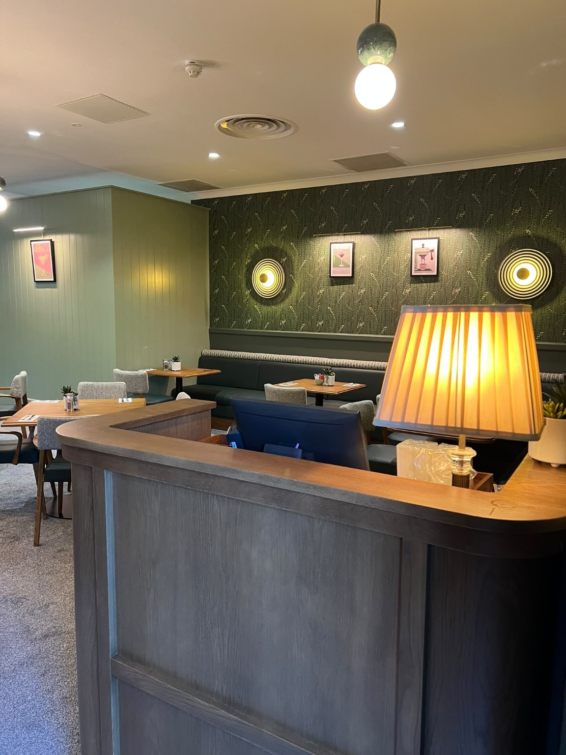 Restaurant bar and dining area with feature wallcovering