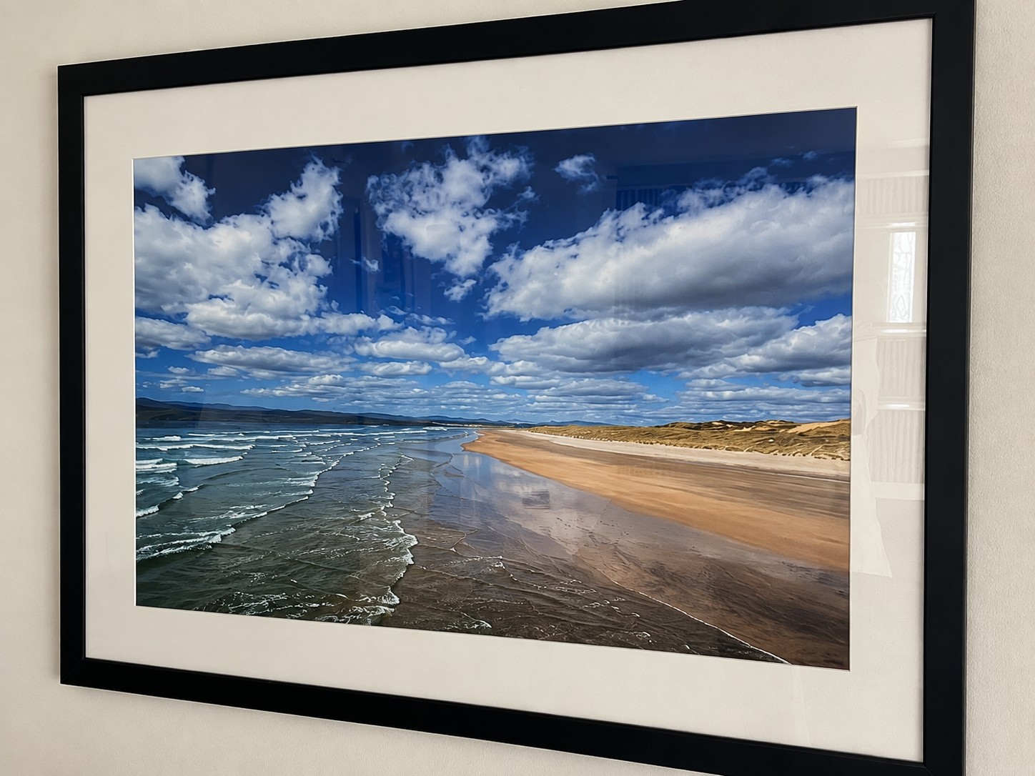 Framed large-format photographic print of an Irish beach
